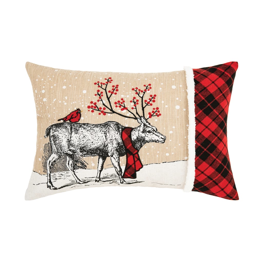 Deer Embroidered and Printed Throw Pillow