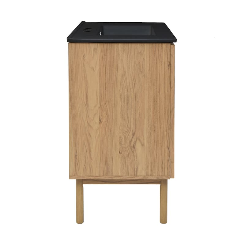 Classe 30 In. Brown Oak Bathroom Vanity With Black, 3-Hole Ceramic Sink Top