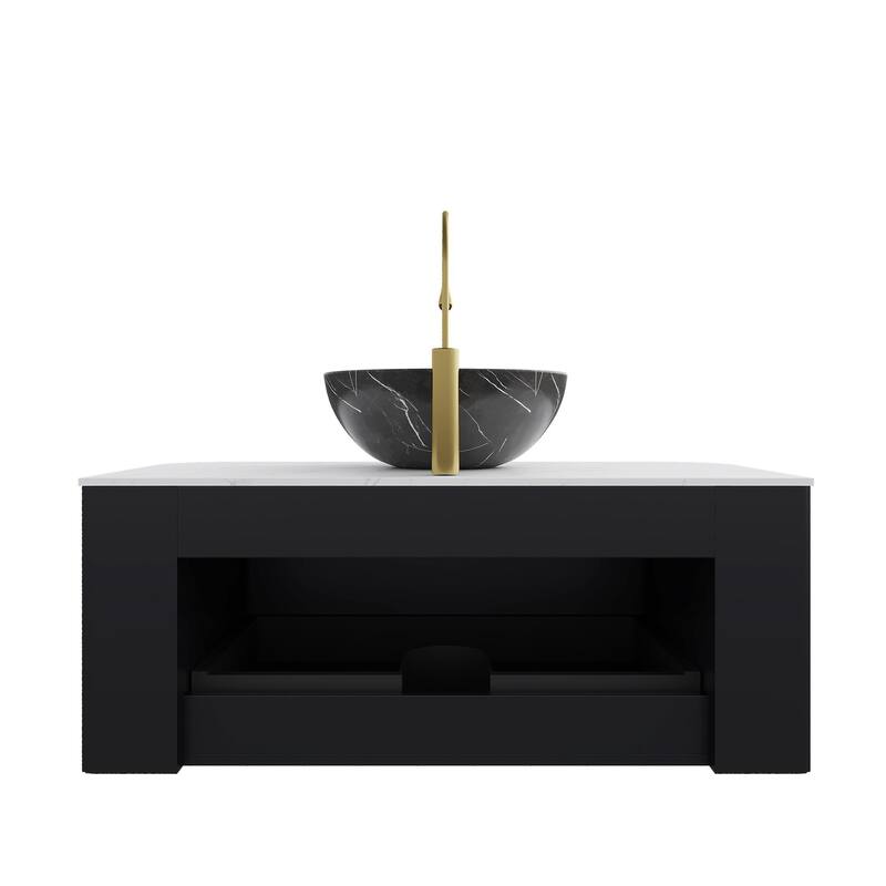 Wall Mounted Bathroom Vanity with Black Bowl Ceramic Basin