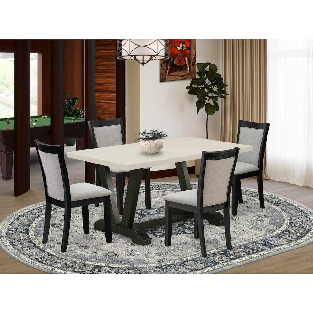 HomeStock 5-Piece Natural Oak Finish Solid Wood Top Dining Table with 4 Parson Chair