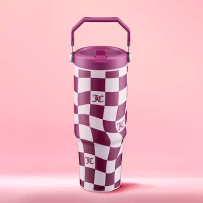 Juicy Couture Flip & Sip Hydration Stainless Steel Screw Top Tumbler with Flip Straw and Carry Handle