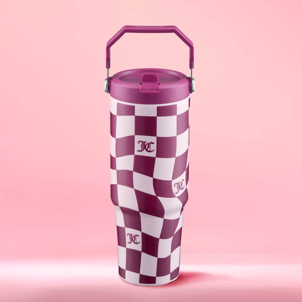 Juicy Couture Flip & Sip Hydration Stainless Steel Screw Top Tumbler with Flip Straw and Carry Handle