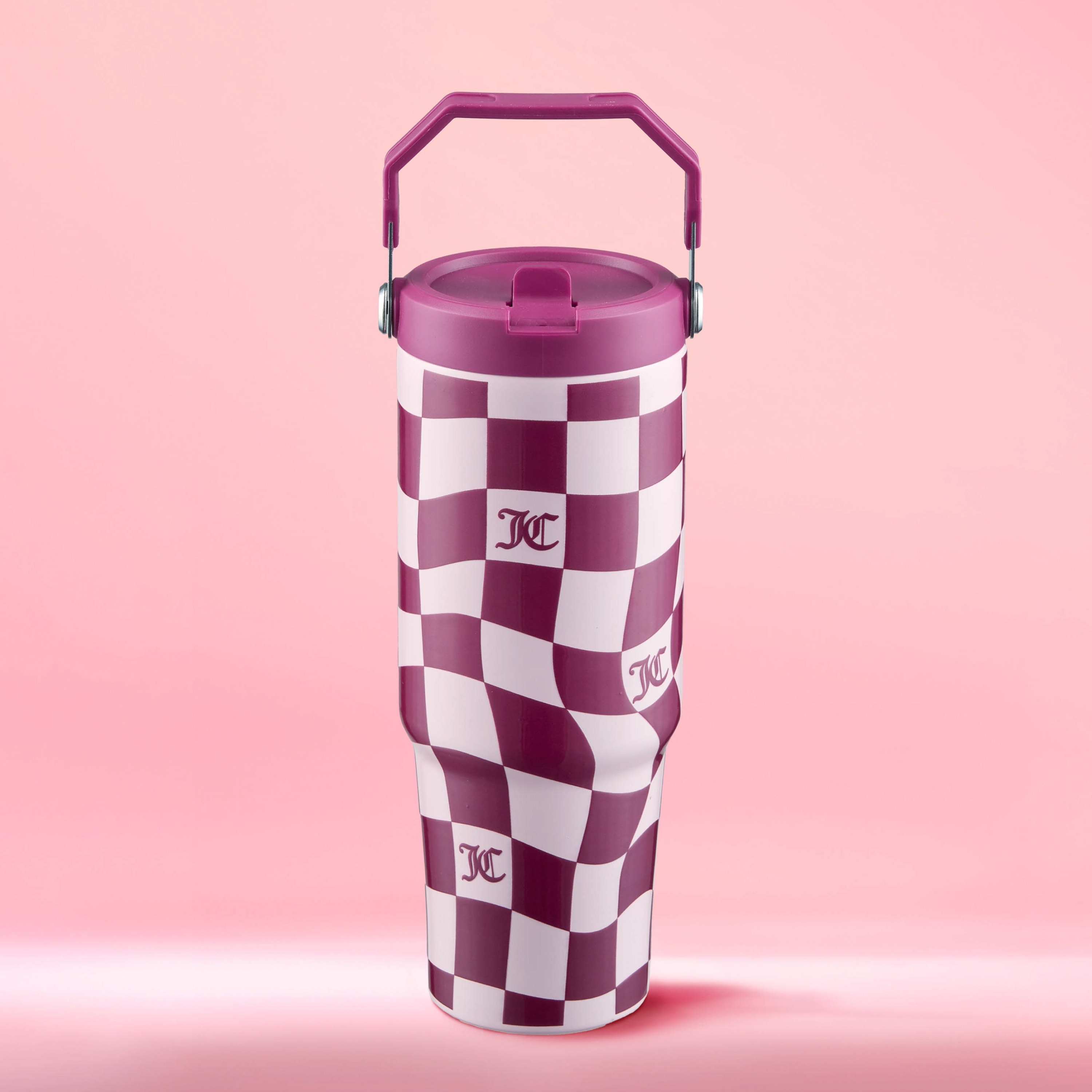 Juicy Couture Flip & Sip Hydration Stainless Steel Screw Top Tumbler with Flip Straw and Carry Handle