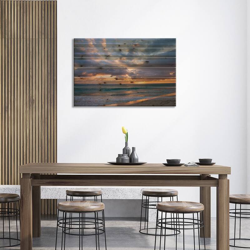 Beach Landscape At Sunrise, Bavaro, Higuey, La Altagracia Province, Dominican Republic Print On Wood by Lisa S. Engelbrecht