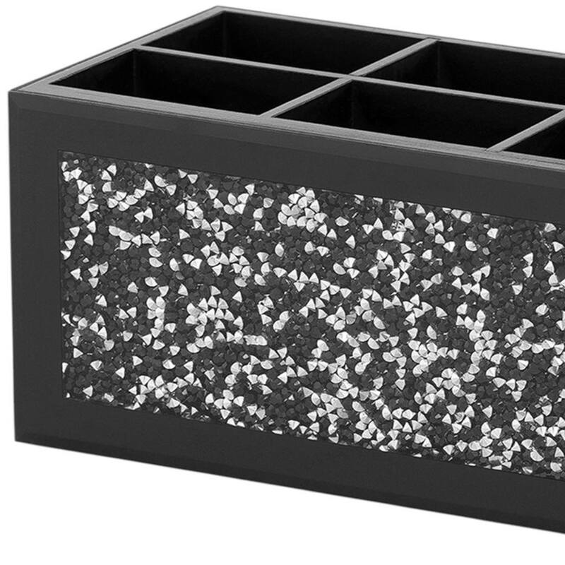 8" Black And Silver Glass Six Section Jewelry Organizer With Faux Crystals
