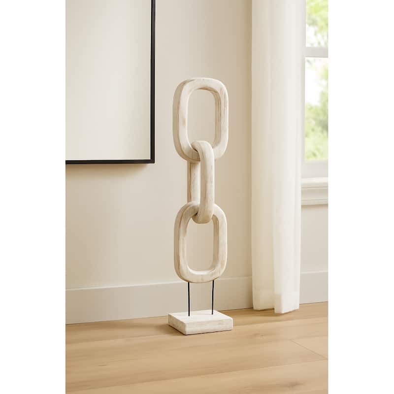 Wook and Iron Coastal Chain-Link Sculpture On Stand - 41" White - 8" x 8" x 41"