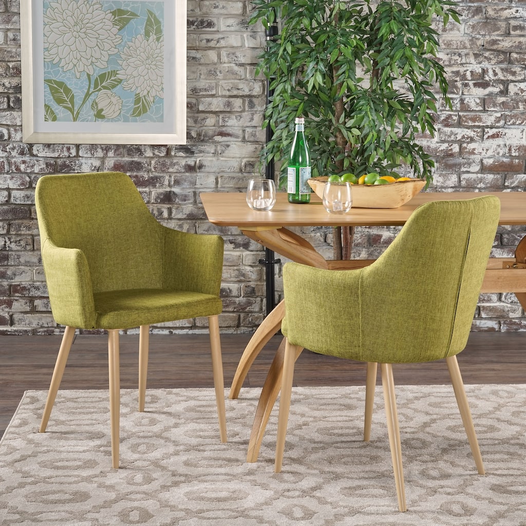 Fabric Upholstered Dining Chairs Green Armchairs Family Party Dining Chairs Set of 2 Vanity Chair Side Chair