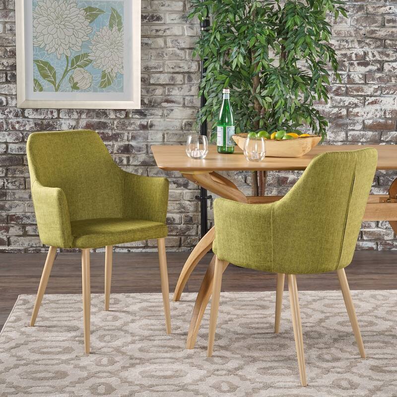 Modern Set of 2 Dining Chairs with Fabric Upholstered Backrest Seat, Wood Finish, Metal Legs for Dining Room Living Room