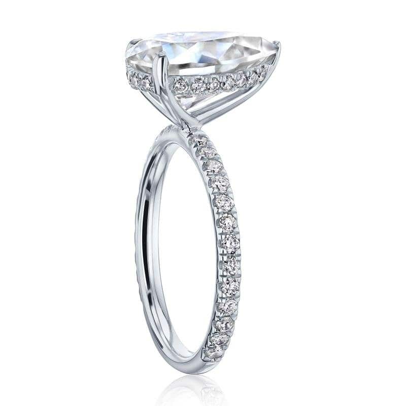 Kobelli Signature Collection 3.95 Carats Moissanite & Diamond 14k Solid Gold Pear Hidden Halo Near Eternity Payton Ring