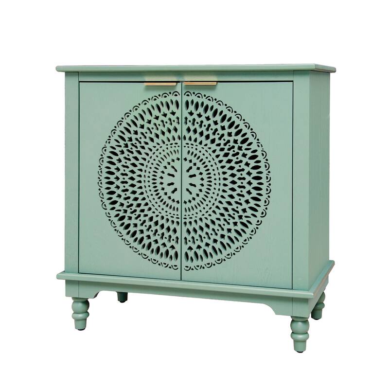 GDFStudio - Manchuria Crest American Style Hollow-Carved Storage Accent Cabinet with 2 Doors