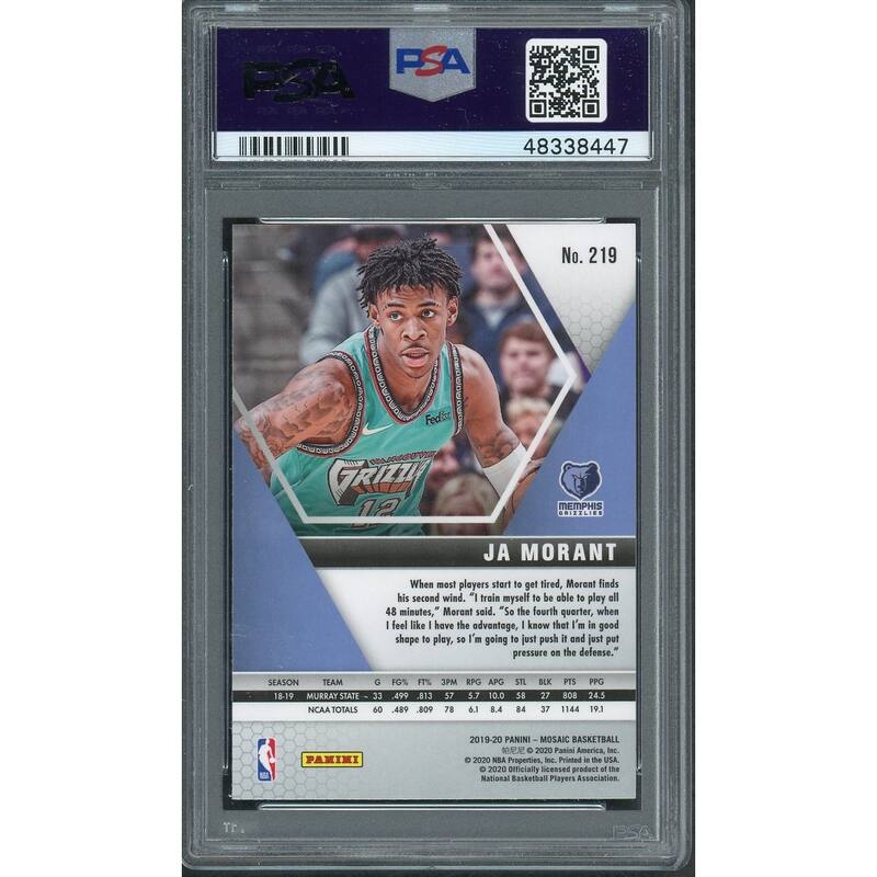 Ja Morant Memphis Grizzles 2019 Panini Mosaic Basketball Rookie Card RC #219 Graded PSA 10 GEM MINT - 8'6" x 11'6"