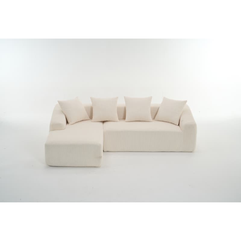 101.6" Corduroy L-Shaped Sectional Sofa with Chaise Lounge and 4 Pillows