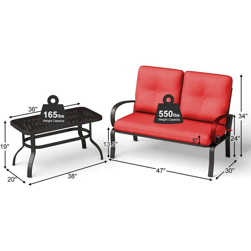 Gymax 2PCS Patio Loveseat & Table Set Cushioned Outdoor Furniture Set - See Details