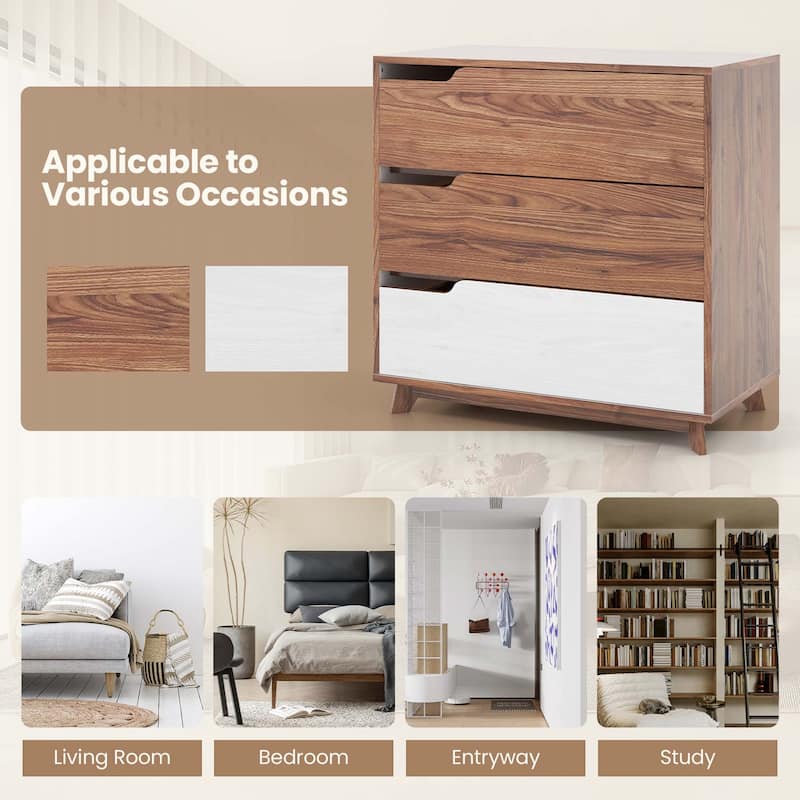 Costway 3-Drawer Dresser Farmhouse Wooden Sofa Beside Table Storage