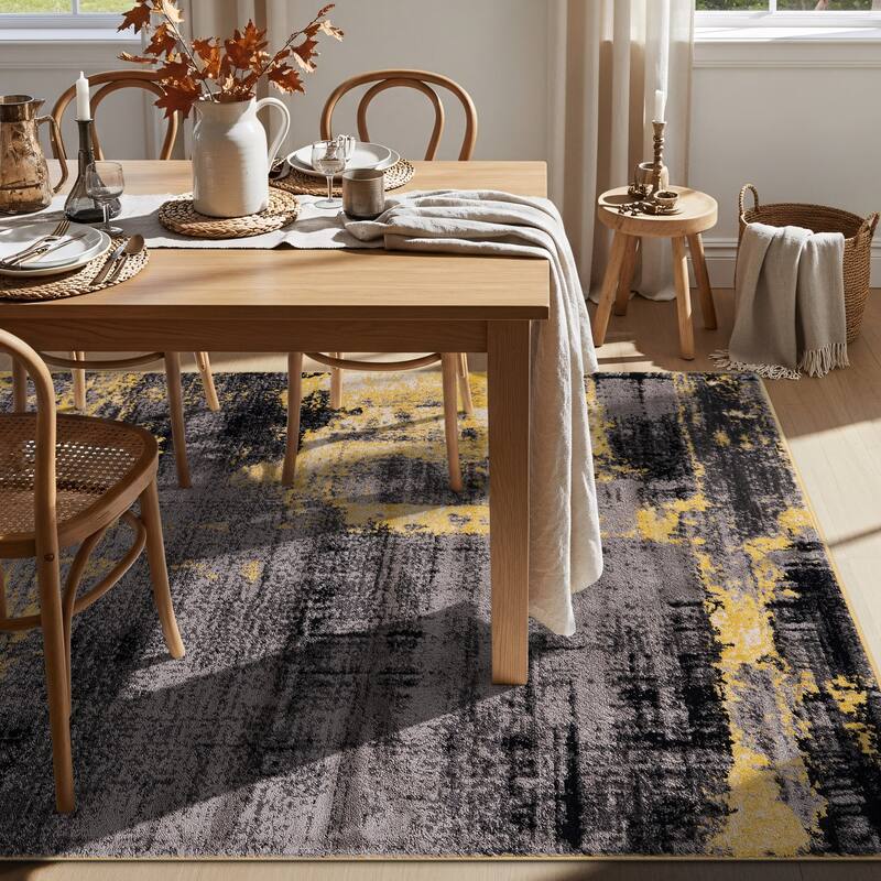 World Rug Gallery Modern Abstract Design Black Area Rug