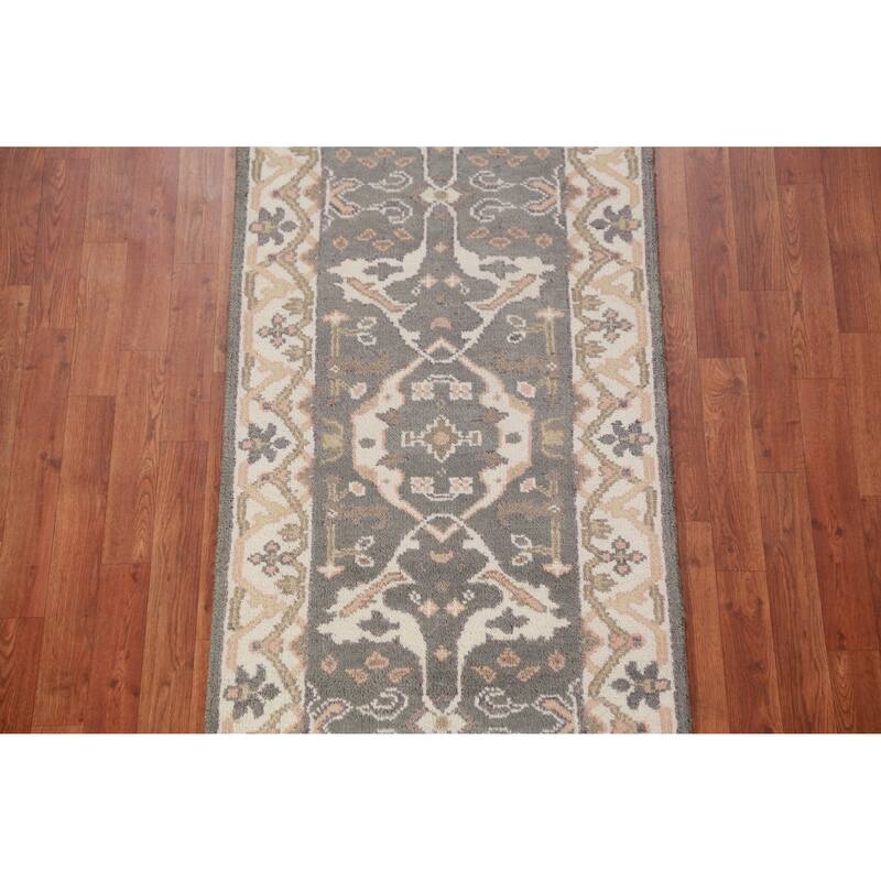 Gray Oushak Oriental Runner Rug Transitional Handmade Wool Carpet - 2'7" x 9'11"