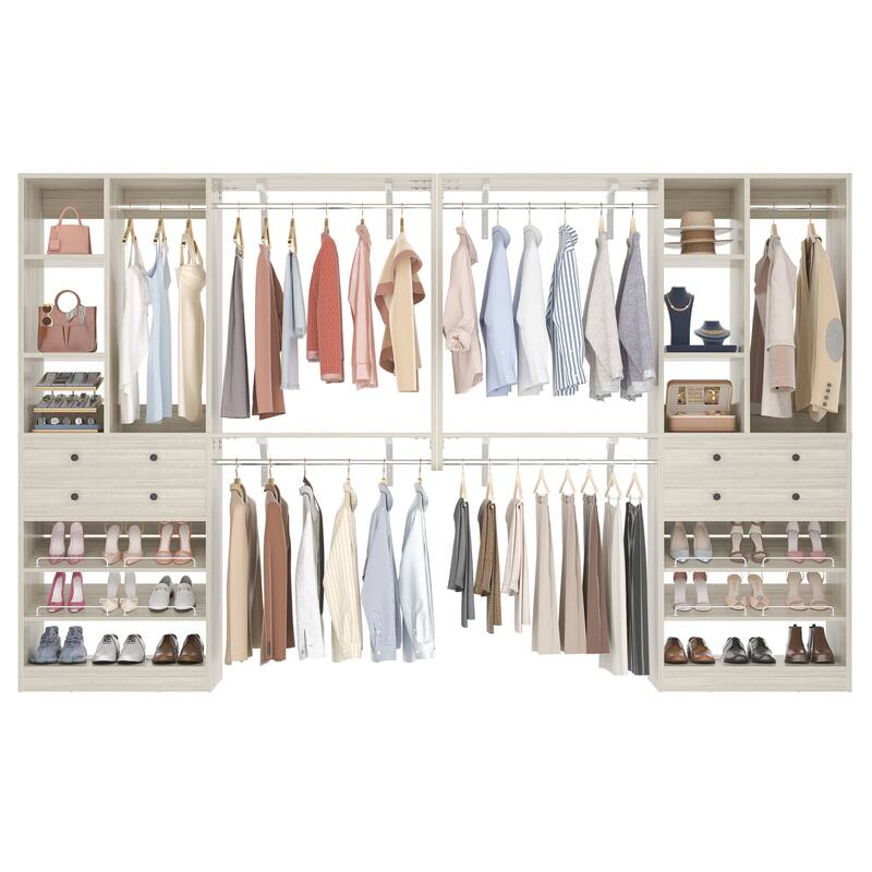 56'' - 120'' Set of 2 Closet System with Shoe Rack, Closet Organizer with Drawers and Hanging Rods