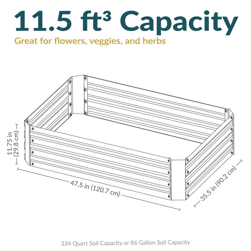 Sunnydaze Galvanized Steel Raised Garden Bed - 4' x 3' - 47.5" x 35.5" x 11.75"