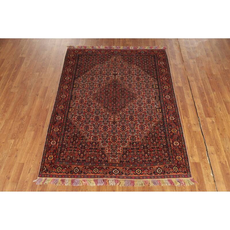 Hand Knotted Oriental 100% Wool Carpet Traditional Medallion Beige & Ivories Senneh Area Rug - 6' 3'' X 4' 5''