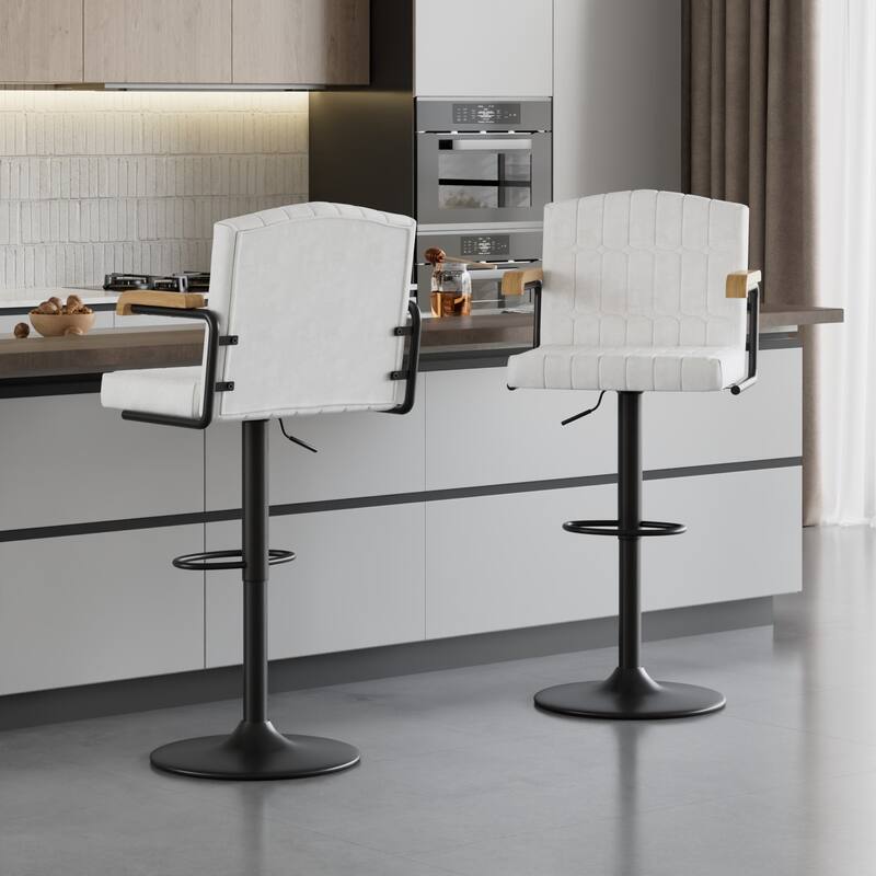 2/4 Pack Beige Flocked Bar Stools Swivel 35.4"-43.3" Adjustable Height Brown Arms Counter Bar Height Kitchen Island Set