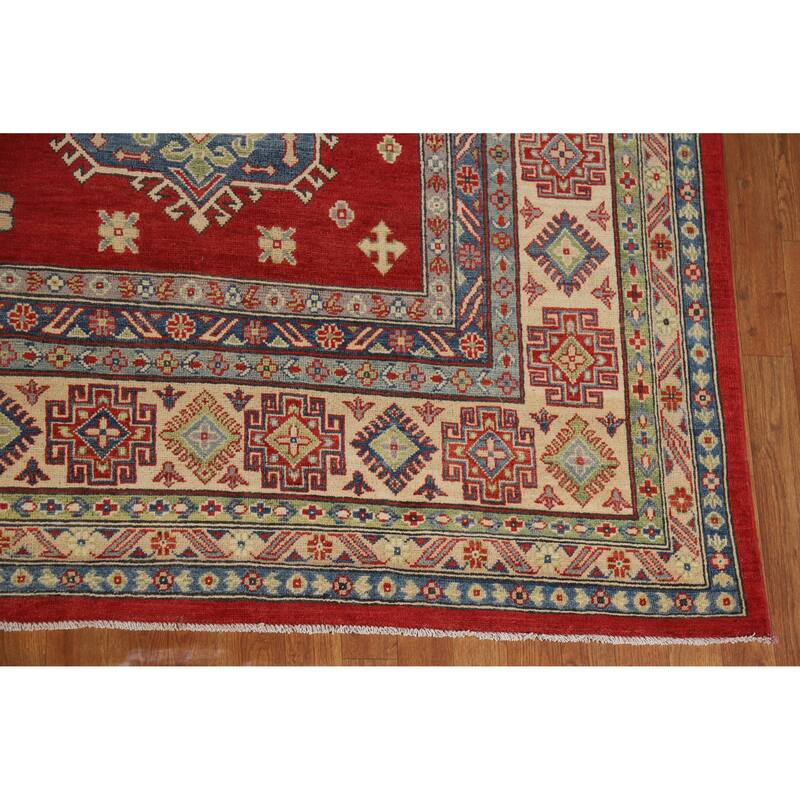 Hand Knotted Oriental 100% Wool Carpet Traditional Geometric Red Kazak Area Rug - 13' 11'' X 9' 6''