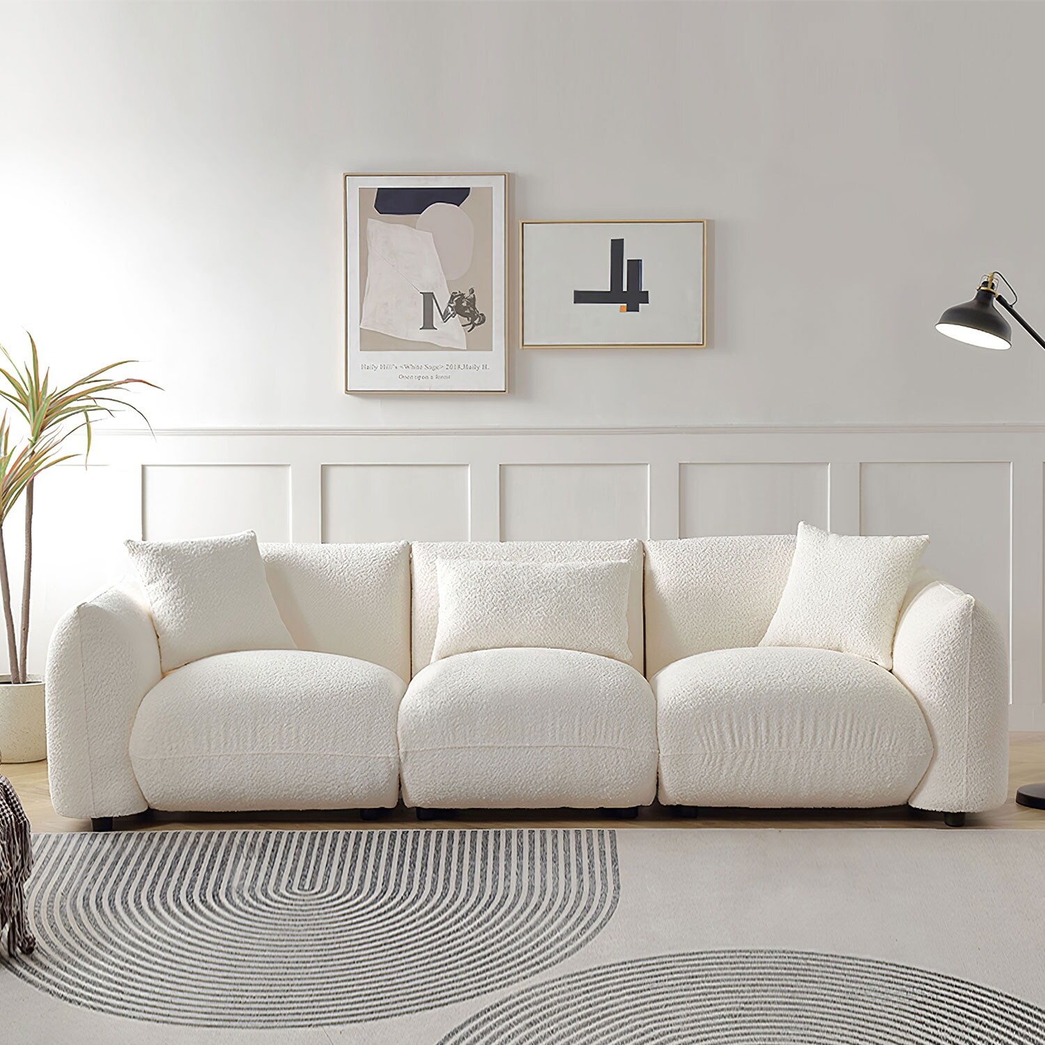Modern Boucle Chaise Lazy Sofa Thick Cushion Cloud Couch Streamlined Accent  Sofa, Living Room Lounge Reclining Loveseat, Beige - Bed Bath & Beyond -  39283132