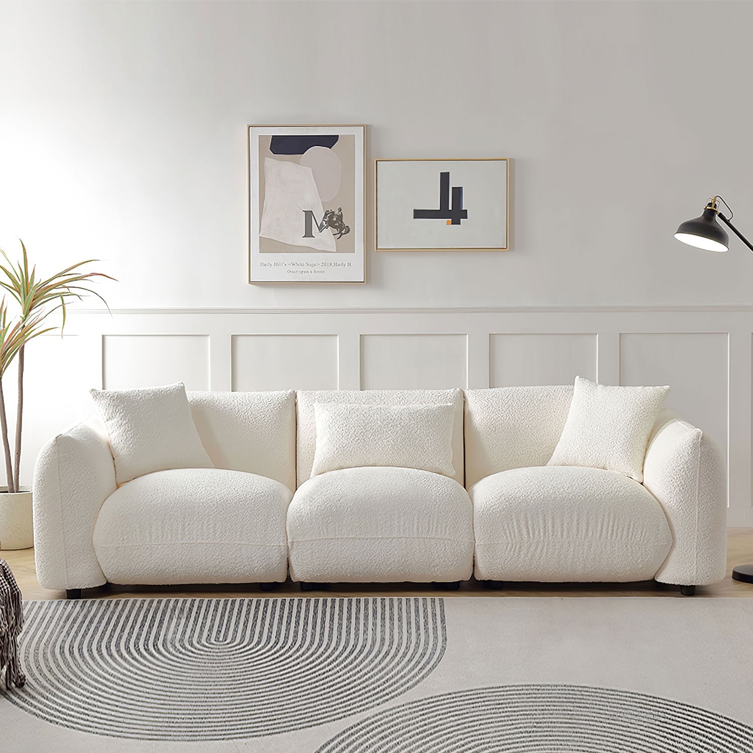 Modern Boucle Fabric 3 Seater Sofa with Thick Seat Cushions and 3 Pillow Fluffy Modular Couch for Living Room Bed Bath Beyond 40864726