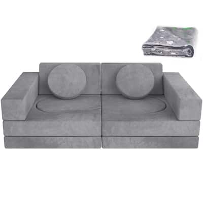 Kids Couch, 12PCS Toddler Couch with Blanket for Bedroom Playroom, Multifunctional Nugget Couch Kids Play Couch Sofa