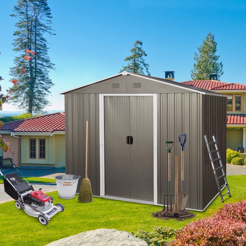 Rust-resistant Metal Storage Shed with Sliding Lockable Door Garden Shed Tool Shed Pet Shed, Punched Vents, Water-proof