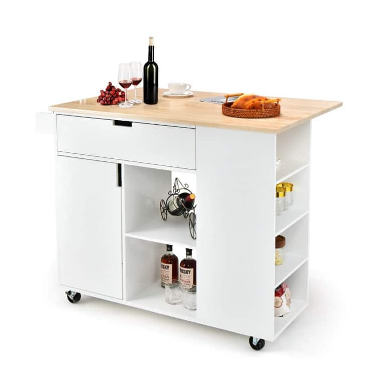 Drop-Leaf Kitchen Island with Rubber Wood Top - 49" x 30" x 36"(L x W x H)