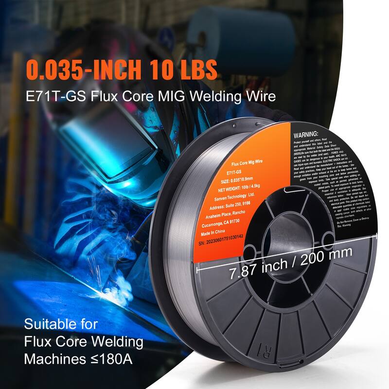 Flux Core Welding Wire, E71T-GS 0.035-inch 10LBS, Gasless Mild Steel MIG Welding Wire