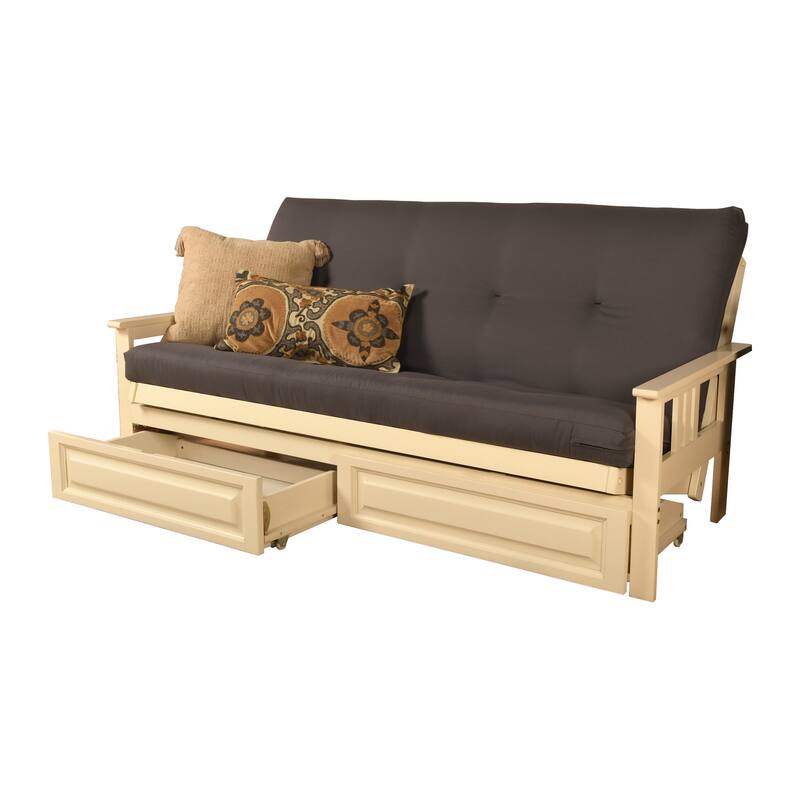 Somette Monterey Storage Full-size Futon Set in Antique White Finish with Twill Gray Mattress