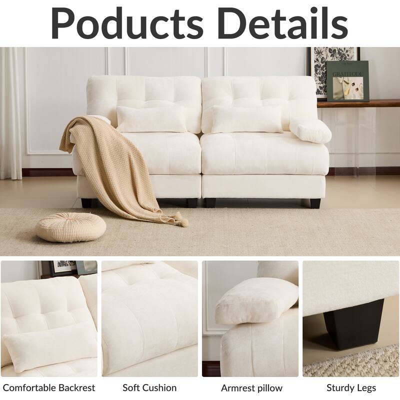 GDFStudio - 4-Piece Adjustable Backrest 67" Chenille Loveseat Sofa with 2 Throw Pillows