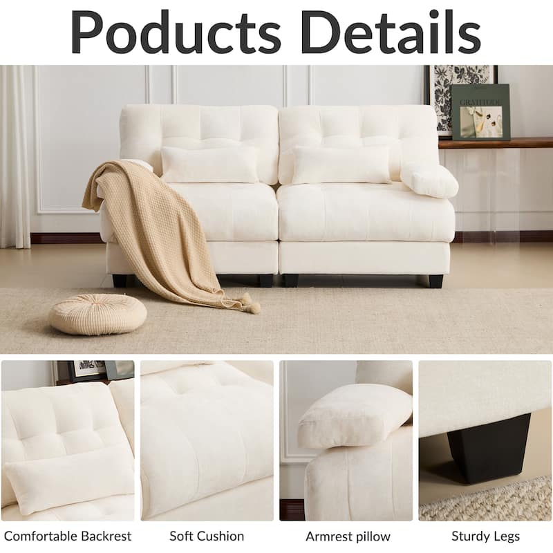 Loveseat Beige 2-Seater Sofa Couch with 2 Pillows, 4-Position Reclining Sleeper Sofa Couch with Adjustable Backrest