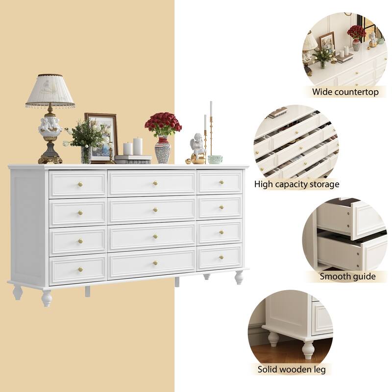 63"W Wood Dresser Bedroom Storage Drawer Organizer Closet 12 Drawer