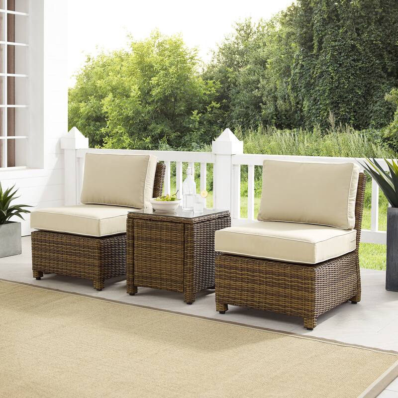 Crosley Bradenton 3Pc Outdoor Wicker Chair Set - Weathered Brown - Sand