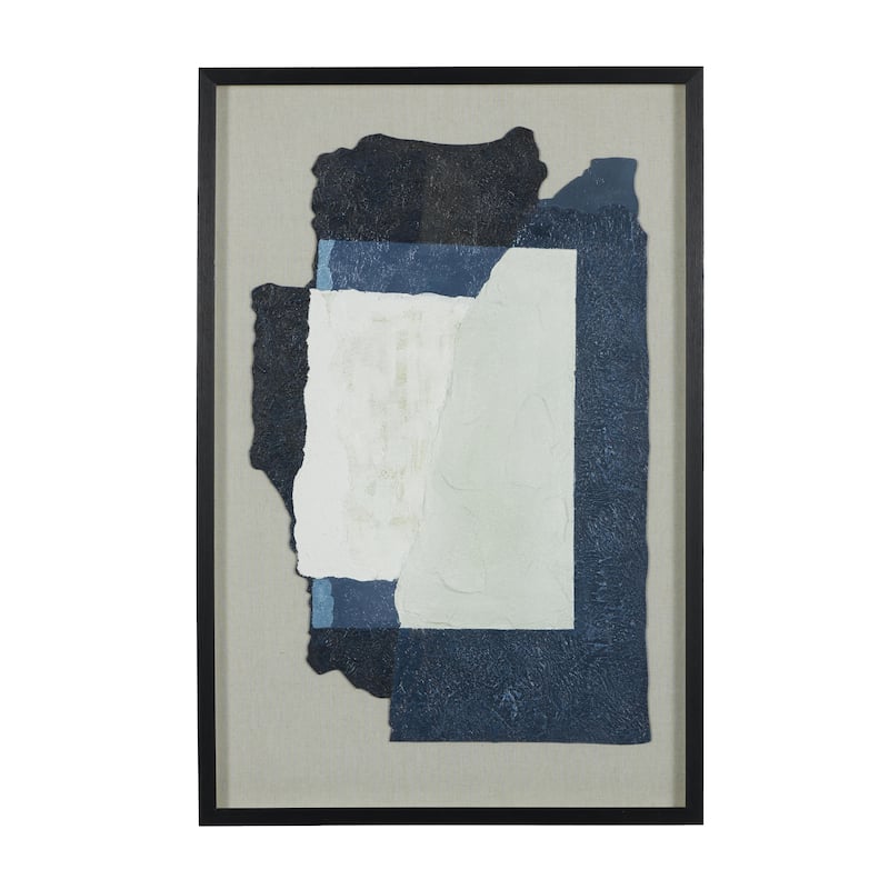 Linen Fabric Abstract Layered 3D Textured Framed Wall Art with Gray Backing - Blue or Yellow - Roche River Decor - Blue - 24"W, 36"H