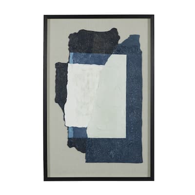 Linen Fabric Abstract Layered 3D Textured Framed Wall Art with Gray Backing - Blue or Yellow - Roche River Decor