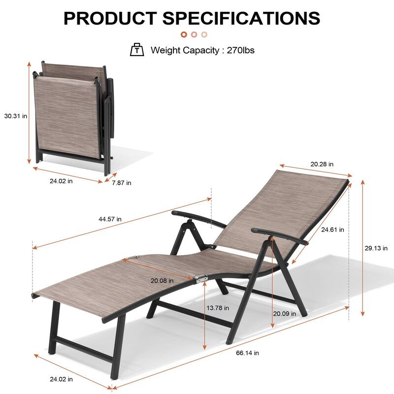 Outdoor Aluminum Folding Recliner Adjustable Chaise Lounge Chairs - See Picture