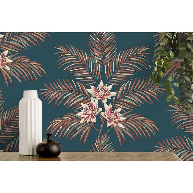 Fine Decor Bali Teal Palm Wallpaper
