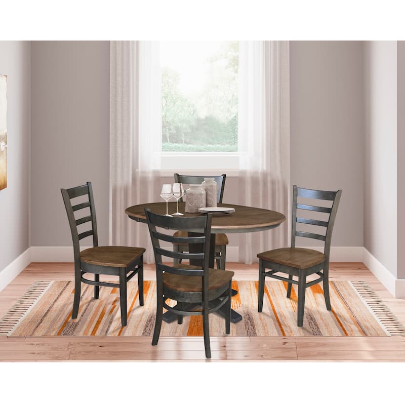 36 in Round Extension Dining Table with 12 in Leaf and Dining Chairs - Hickory/Washed Coal