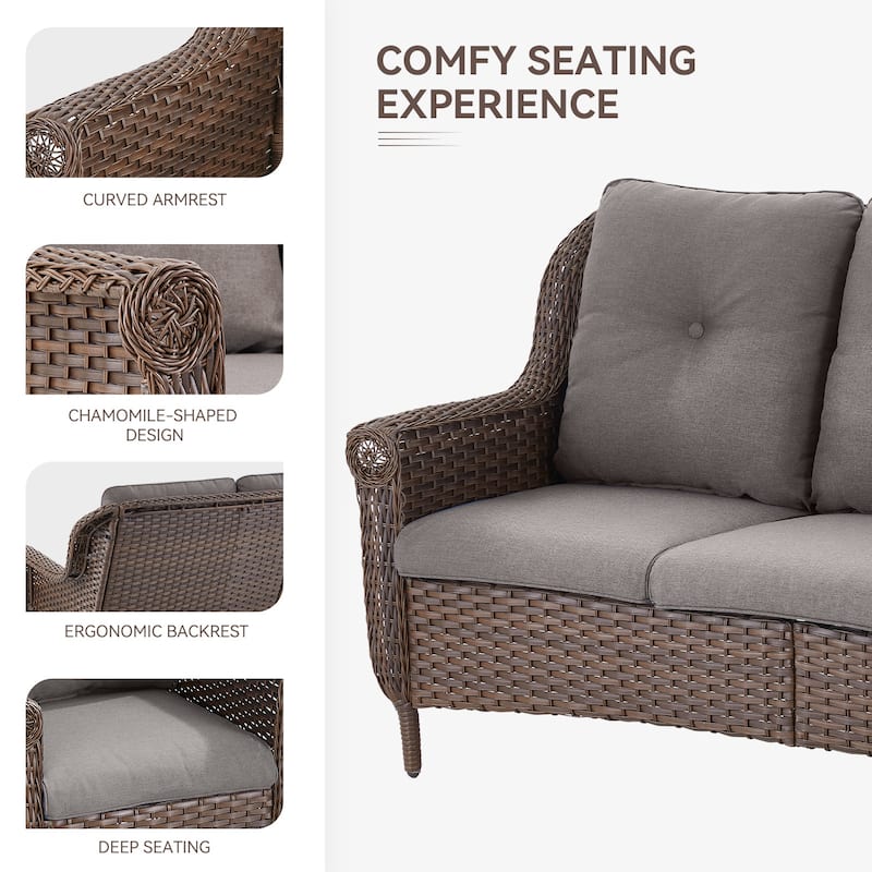 Gymojoy Premium Outdoor 3-Seat Wicker Sofa with Comfortable Cushions