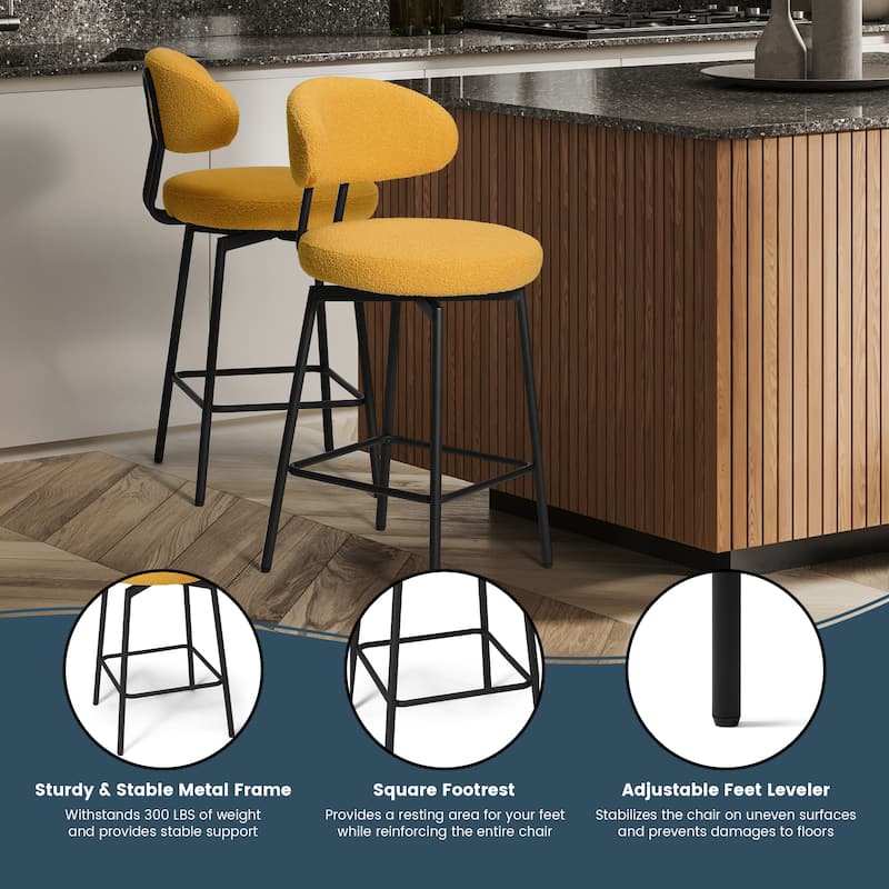 Bayville 27 Inch Faux Shearling Fabric Upholstered Swivel Counter Stool (Set of 2)