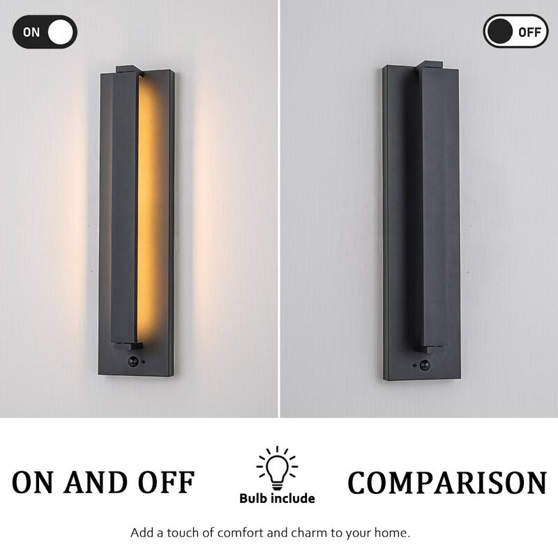 Modern Motion Sensor Outdoor Wall Light Integrated LED Wall Sconce Matte Black Iron Exterior Light Fixture for Porch(2Pack)