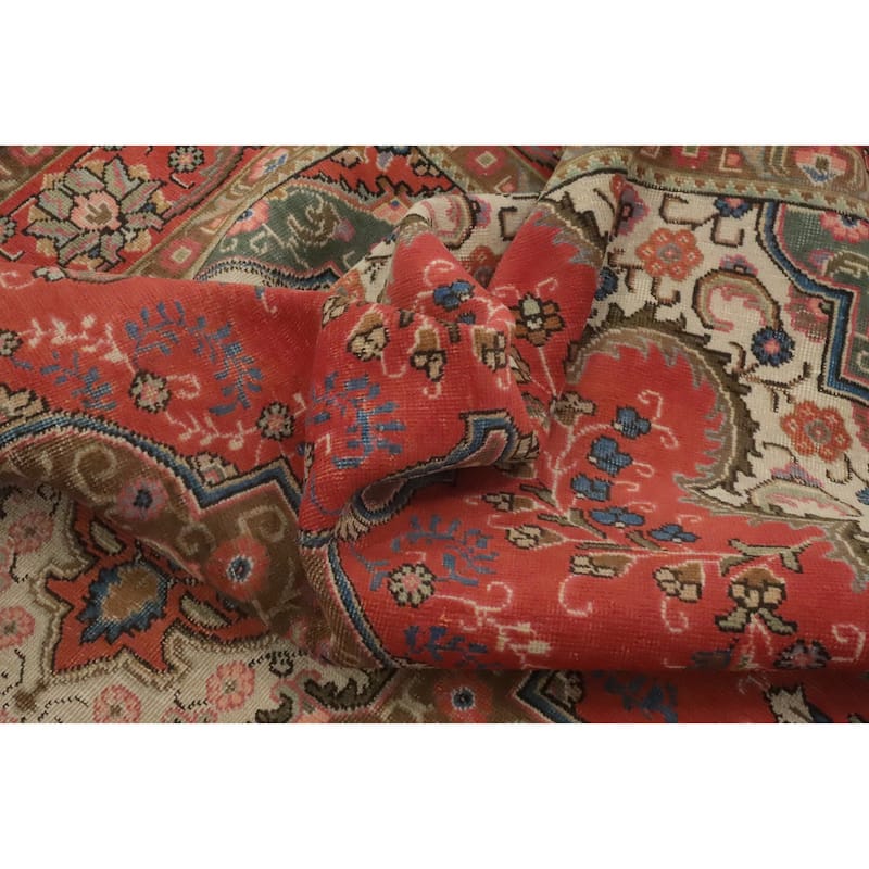 Hand Knotted Oriental 100% Wool Carpet Traditional Medallion Oranges & Rust Tabriz Area Rug - 9' 4'' X 6' 7''