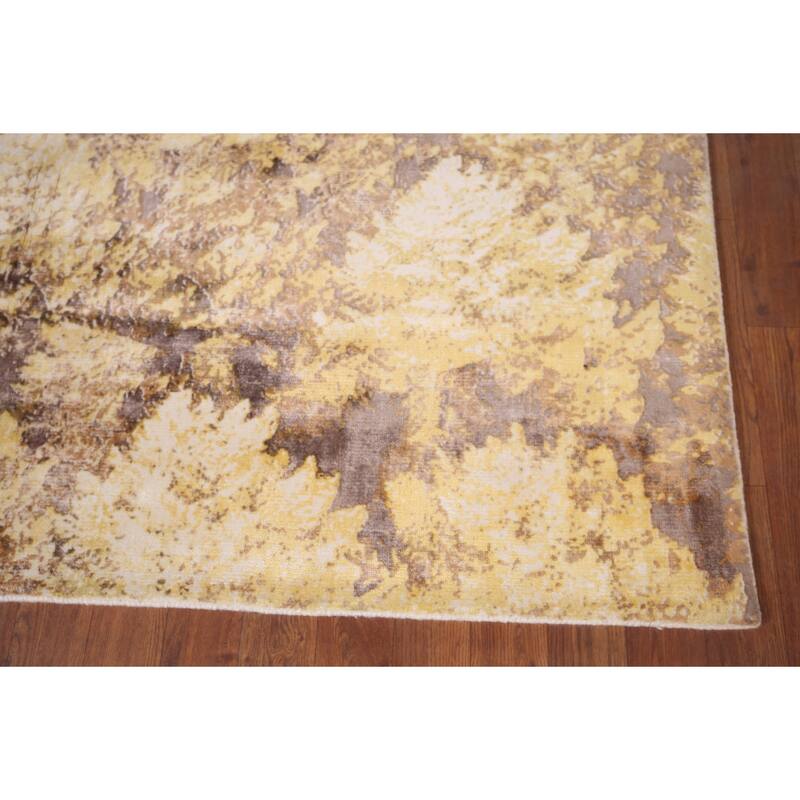 Yellow Abstract Oriental Area Rug Hand-Knotted Wool Carpet - 5'11"x 9'0"