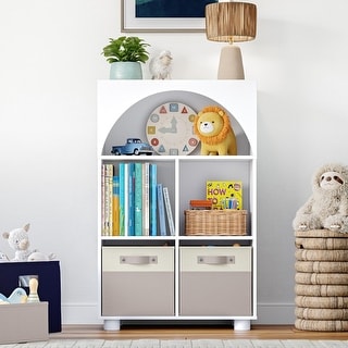 Kids Curve Appeal 23 in. 4 Cubby Bookcase – White with Optional Bins
