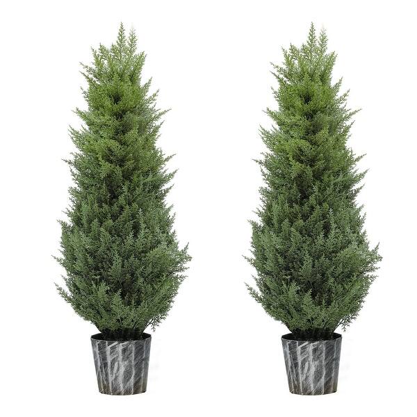 4FT Artificial Cedar Topiary Trees With Gray Planter Barbados