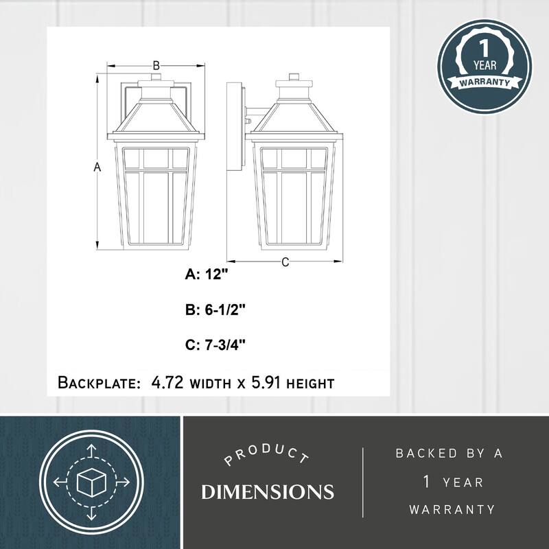 VAXCEL Garfield Park Black Outdoor Wall Sconce Light Fixture, Rust-Resistant Aluminum, Clear Seeded Glass Shade