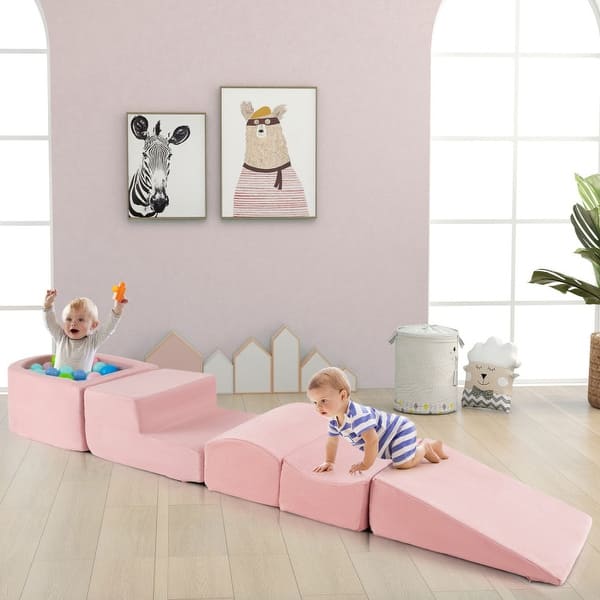 slide 2 of 7, 5-Piece Toddler Playset with Ball Pit, Climbing and Crawling Soft Play Area for Kids - 24" x 18" x 12" (L x W x H)